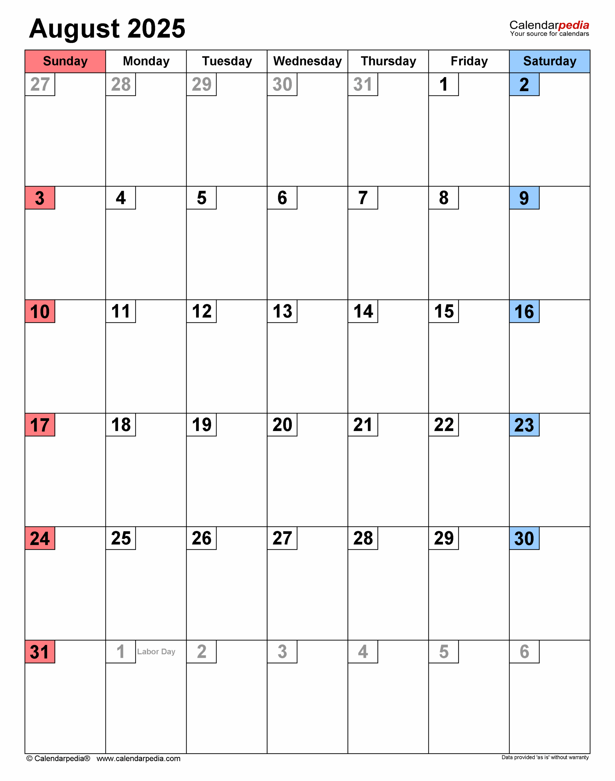 August 2025 Calendar Templates For PDF Excel And Word
