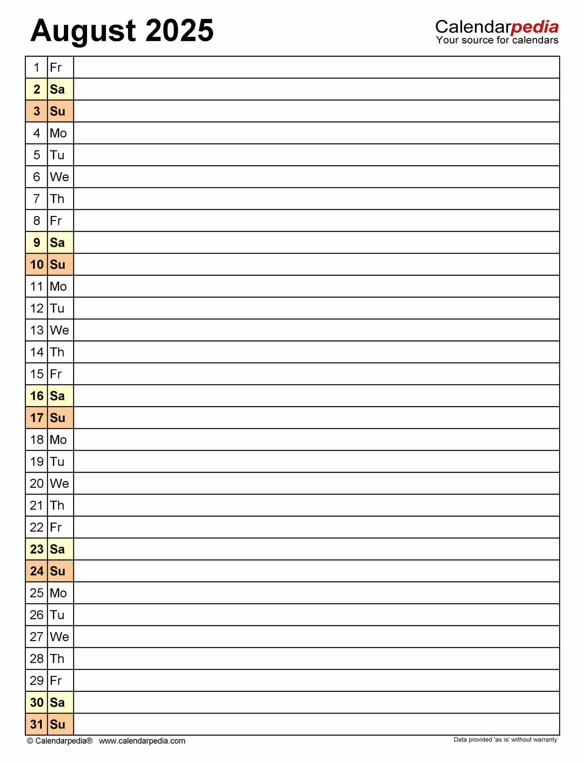 August 2025 Calendar Calendarpedia