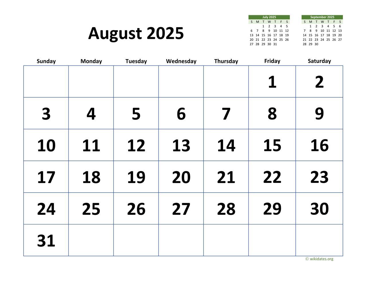 August 2025 Calendar Picture