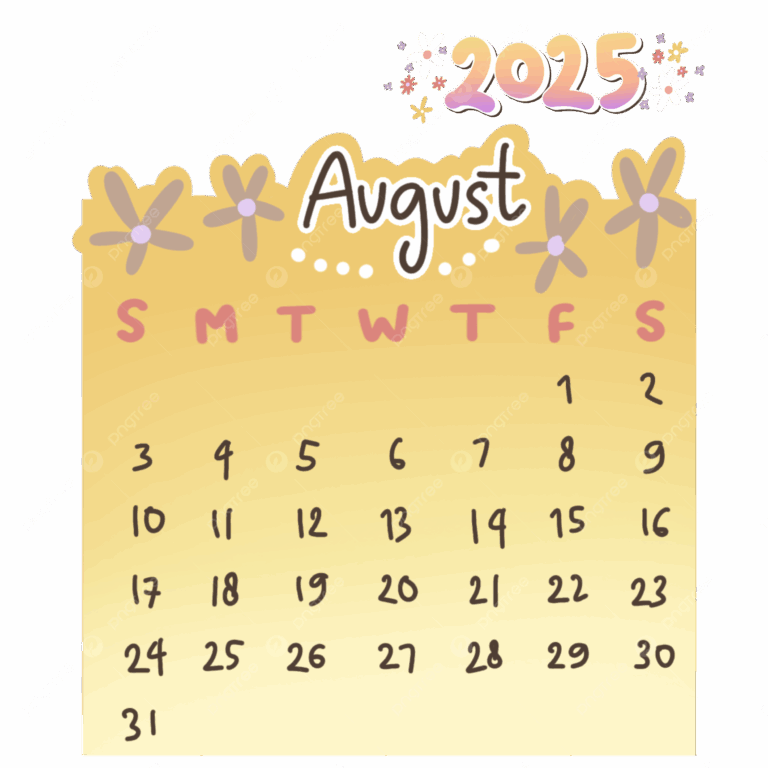 August 2025 Cute Calendar Set Pack Printable August 2025 Calendar 2025 August 2025 Calendar PNG Transparent Clipart Image And PSD File For Free Download