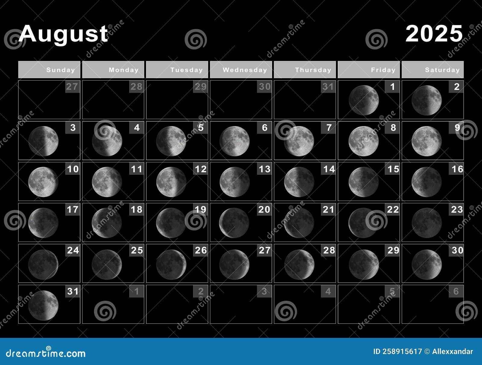 Moon Phases Calendar August 2025