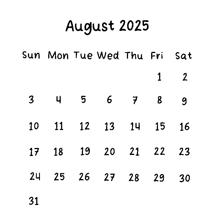 August 2025 Plain Calendar In Black Color 2025 August Calendar PNG Transparent Clipart Image And PSD File For Free Download