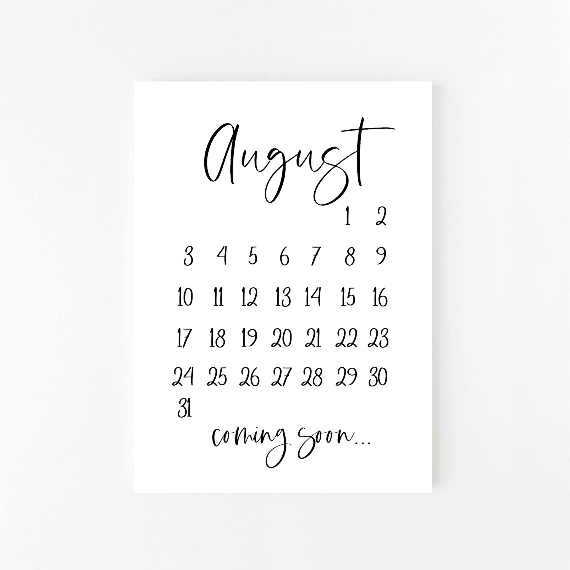 August 2025 Pregnancy Announcement Printable August Calendar 