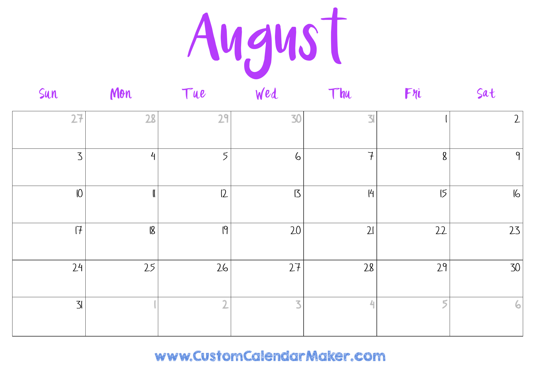 August 2025 Calendar Printable