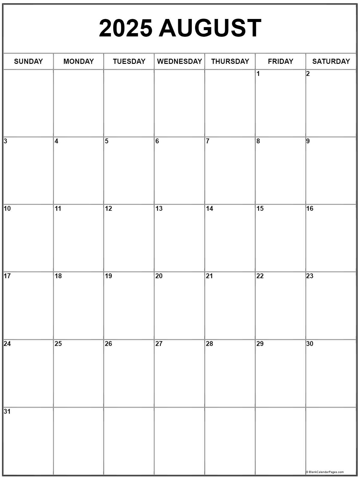 Calendar Page For August 2025