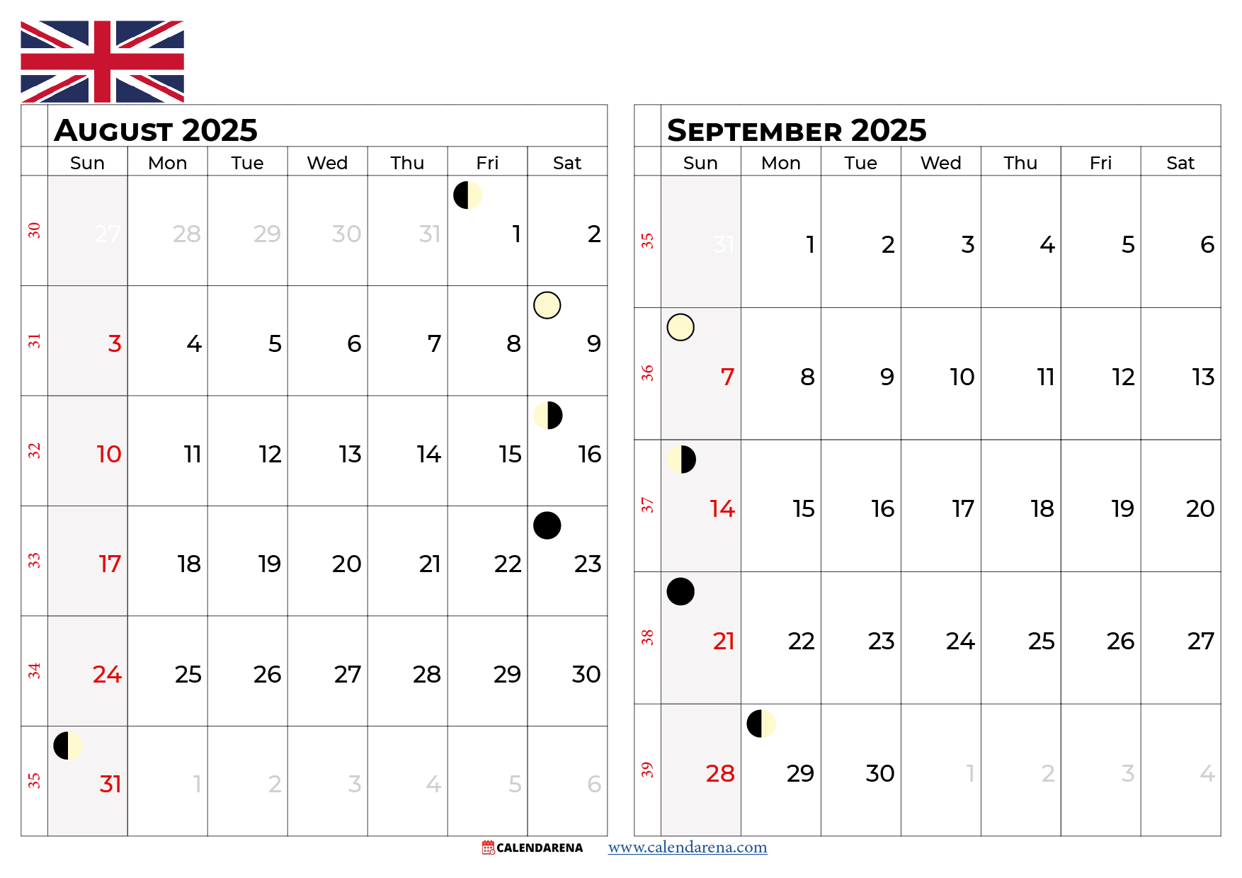 August Calendar 2025 UK With Holidays