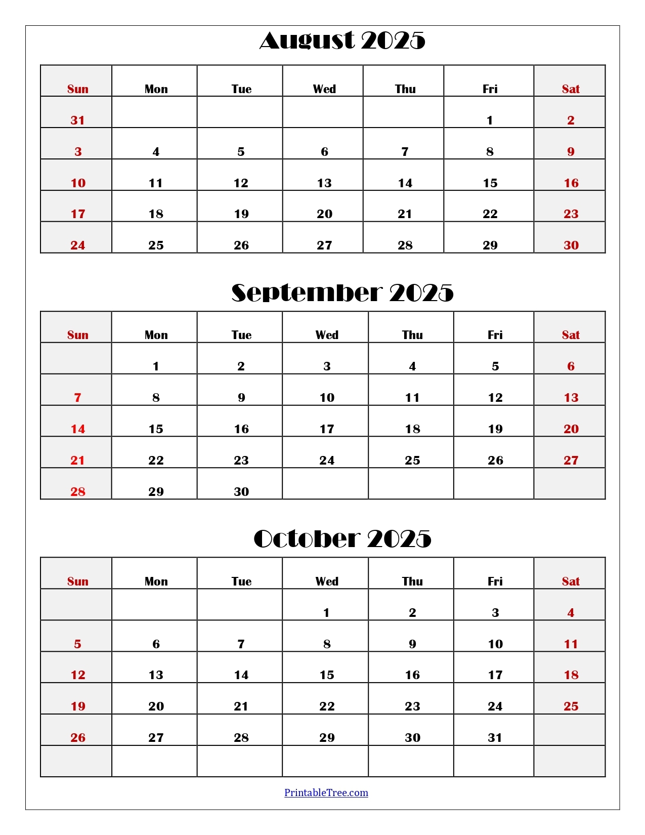 Calendar For August September October 2025