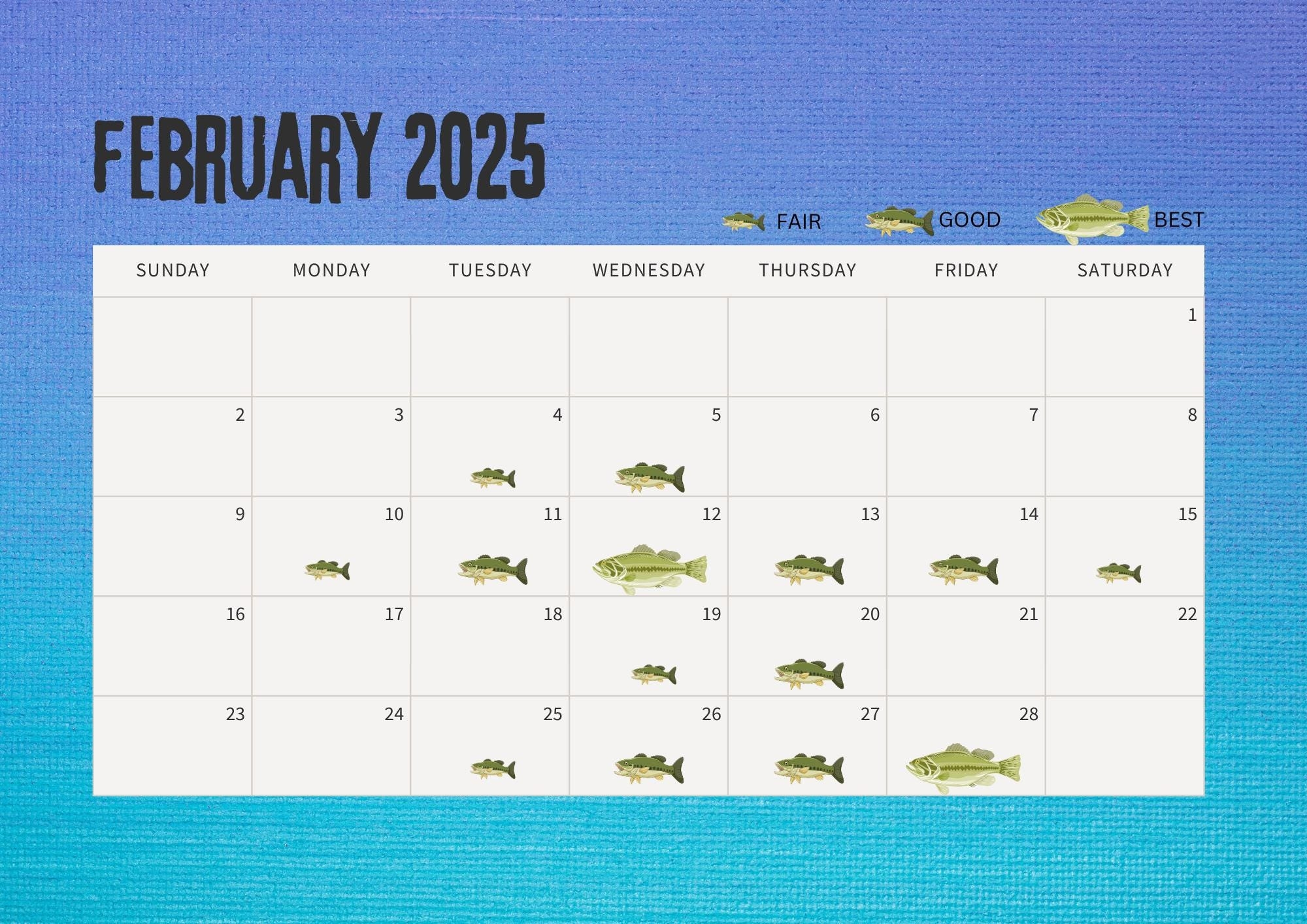 Best Fishing Days 2025 Calendar Digital Download Only Etsy Canada