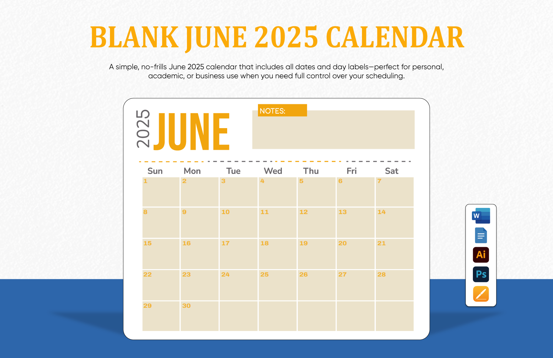 Blank Calendar Template July 2023-June 2025