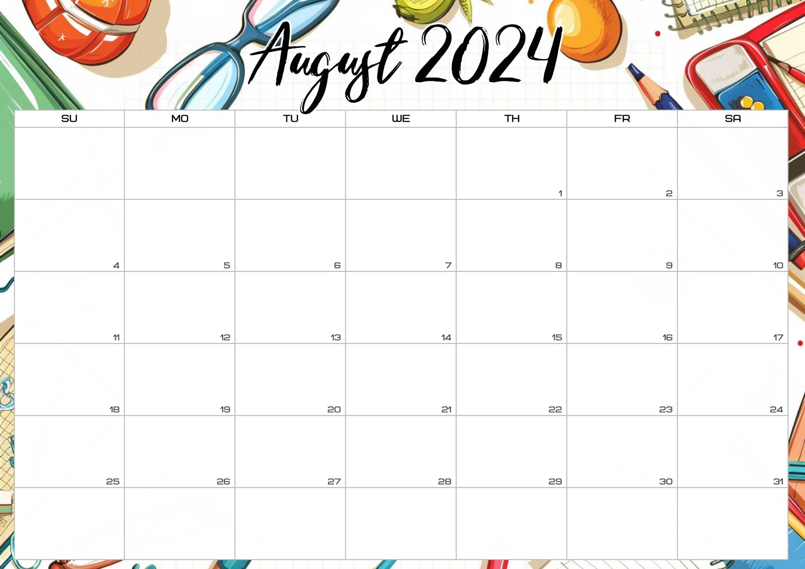Blank School Calendar 2024 2025 august To June Printable Digital Download Monthly Calendar Template Editable PDF Printable Calendar Etsy