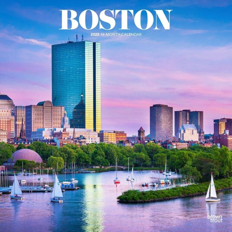 Boston 2025 12 X 24 Inch Monthly Square Wall Calendar Plastic Free BrownTrout USA United States Of America Massachusetts Northeast City