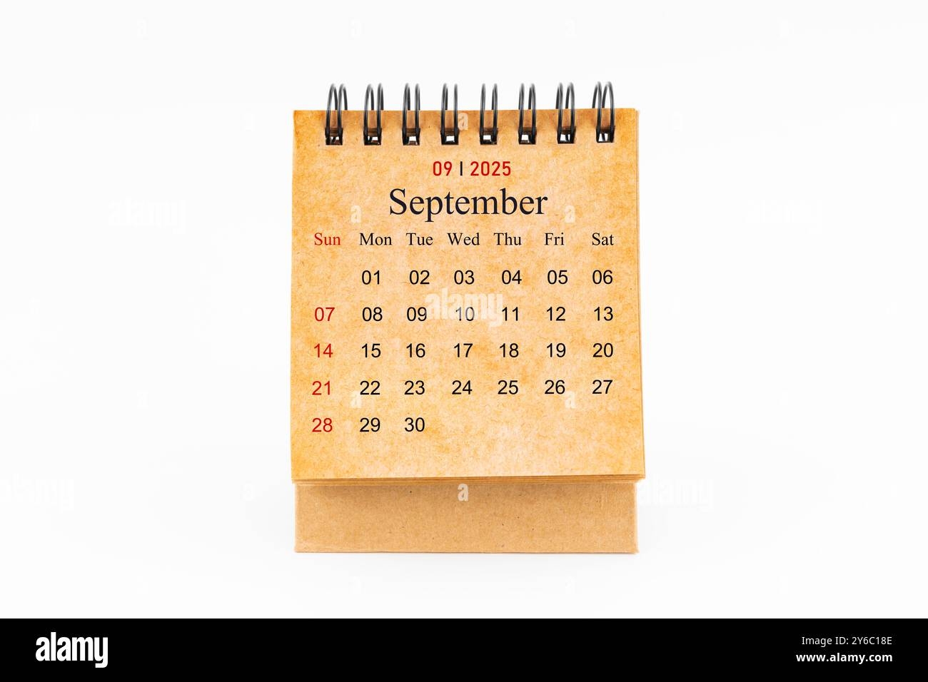 Brown Mini Desk Calendar For September 2025 Isolated On White 