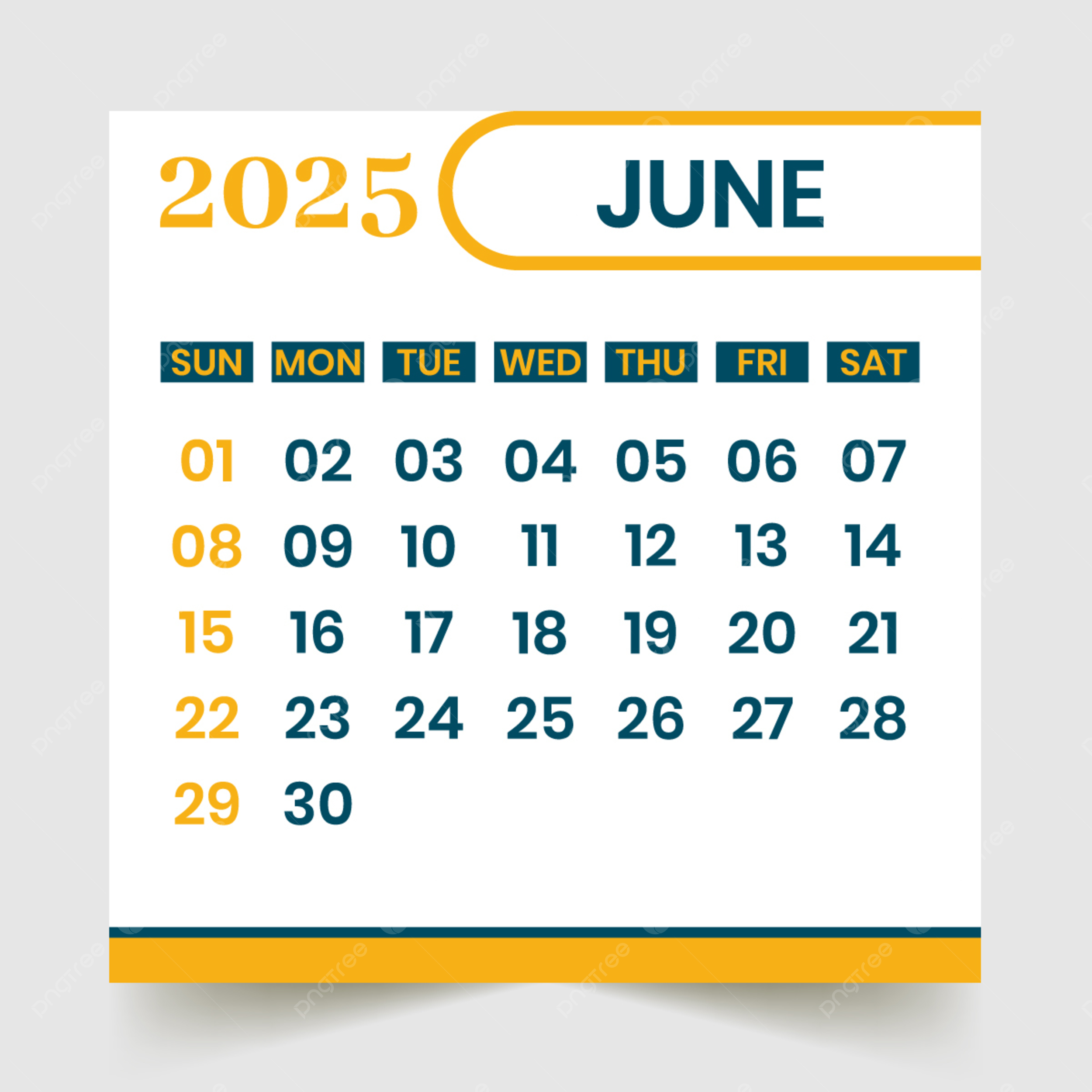 Calendar 2025 Month Of June Vector Template Download On Pngtree