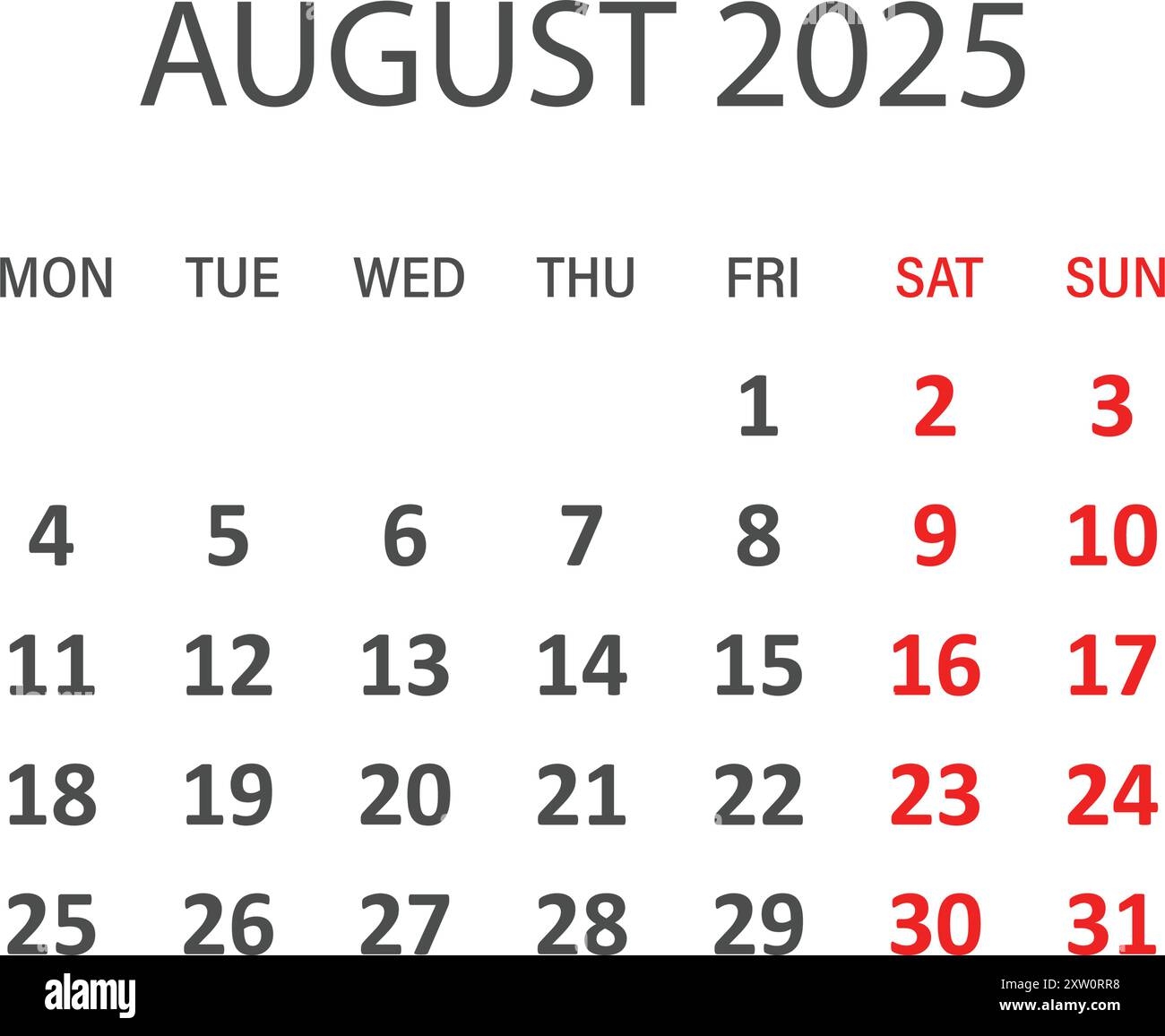 Calendar August 2025 Icon In Flat Style Planner Vector 