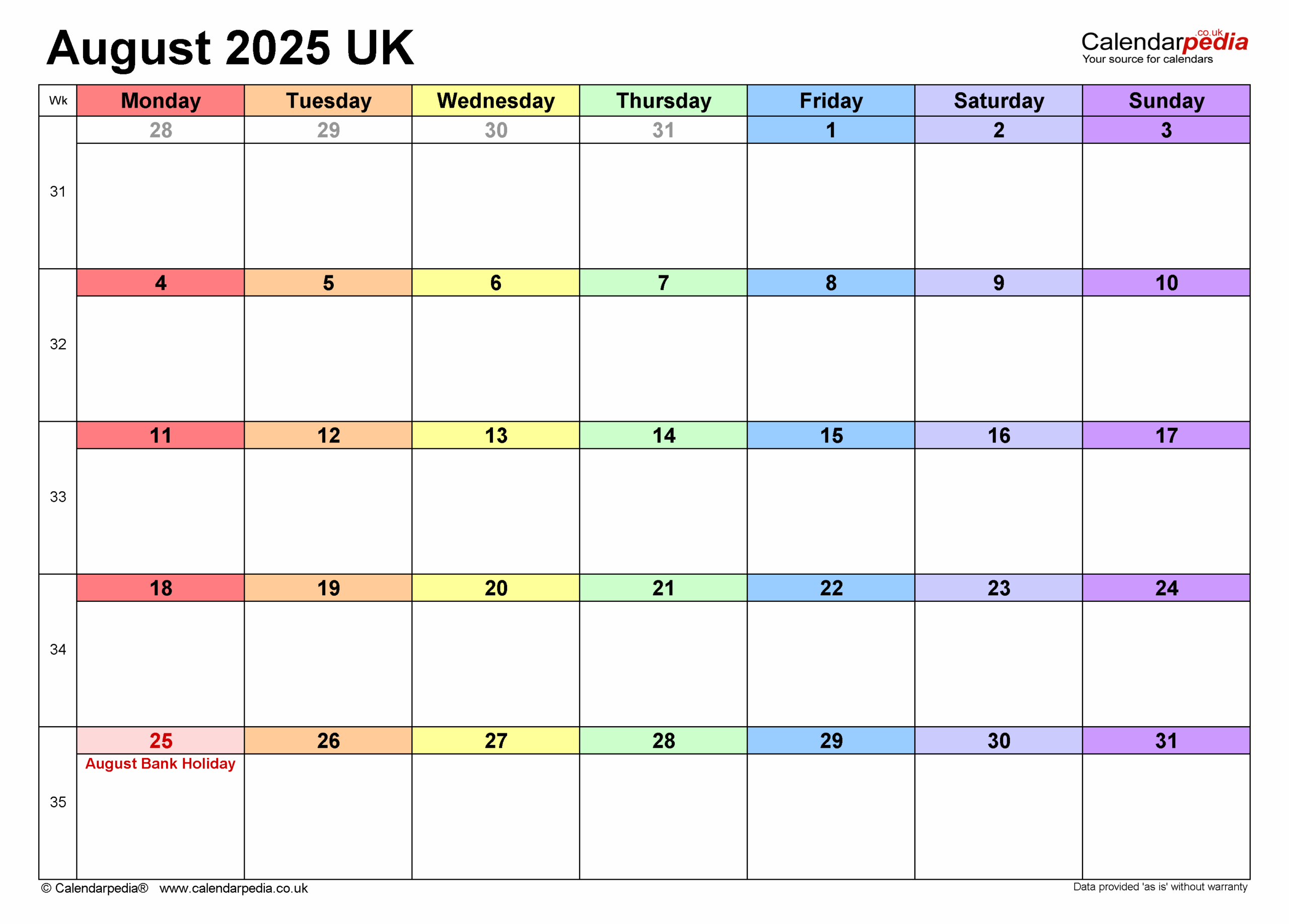 Social Calendar August 2025