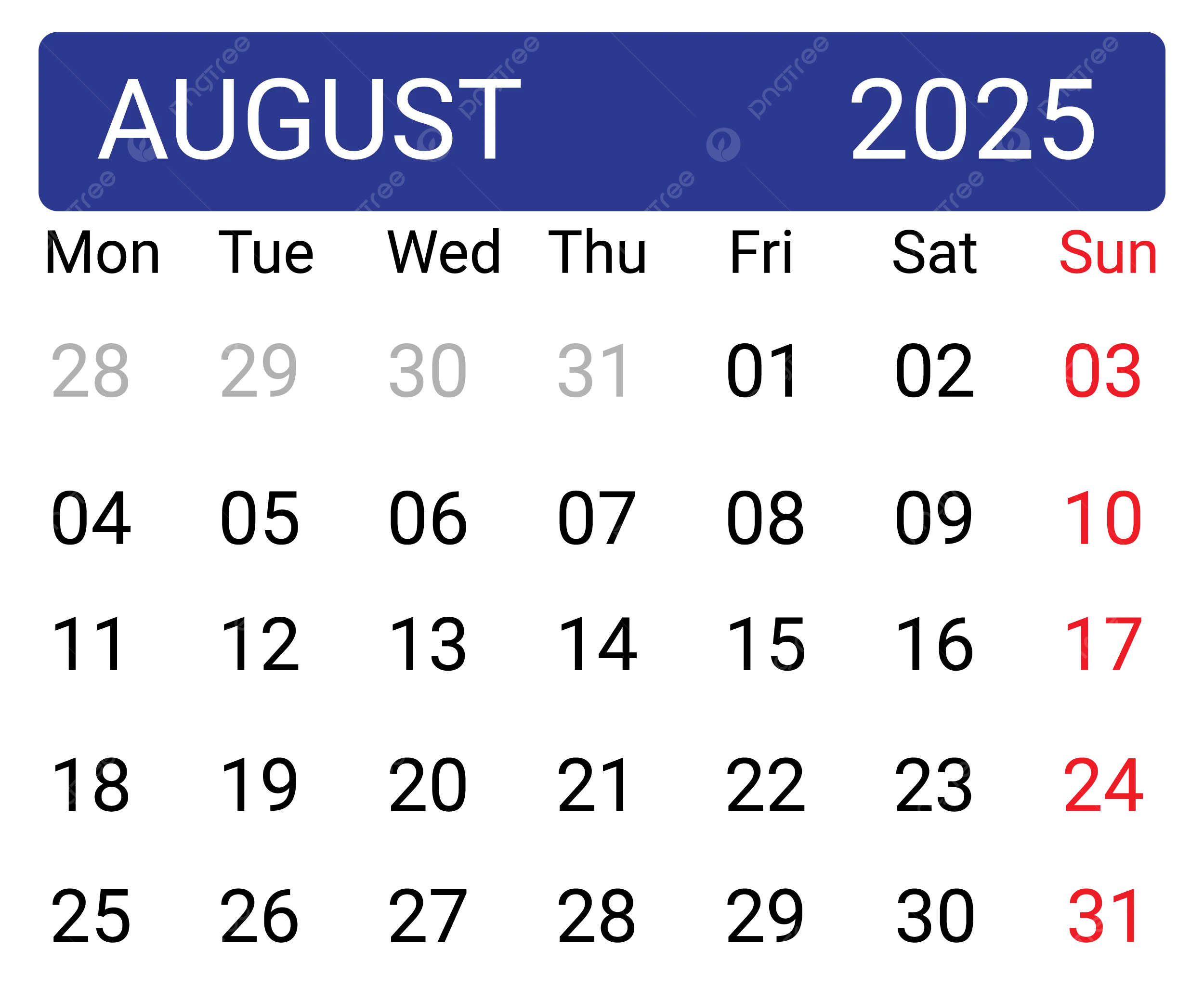 Calendar August 2023-August 2025