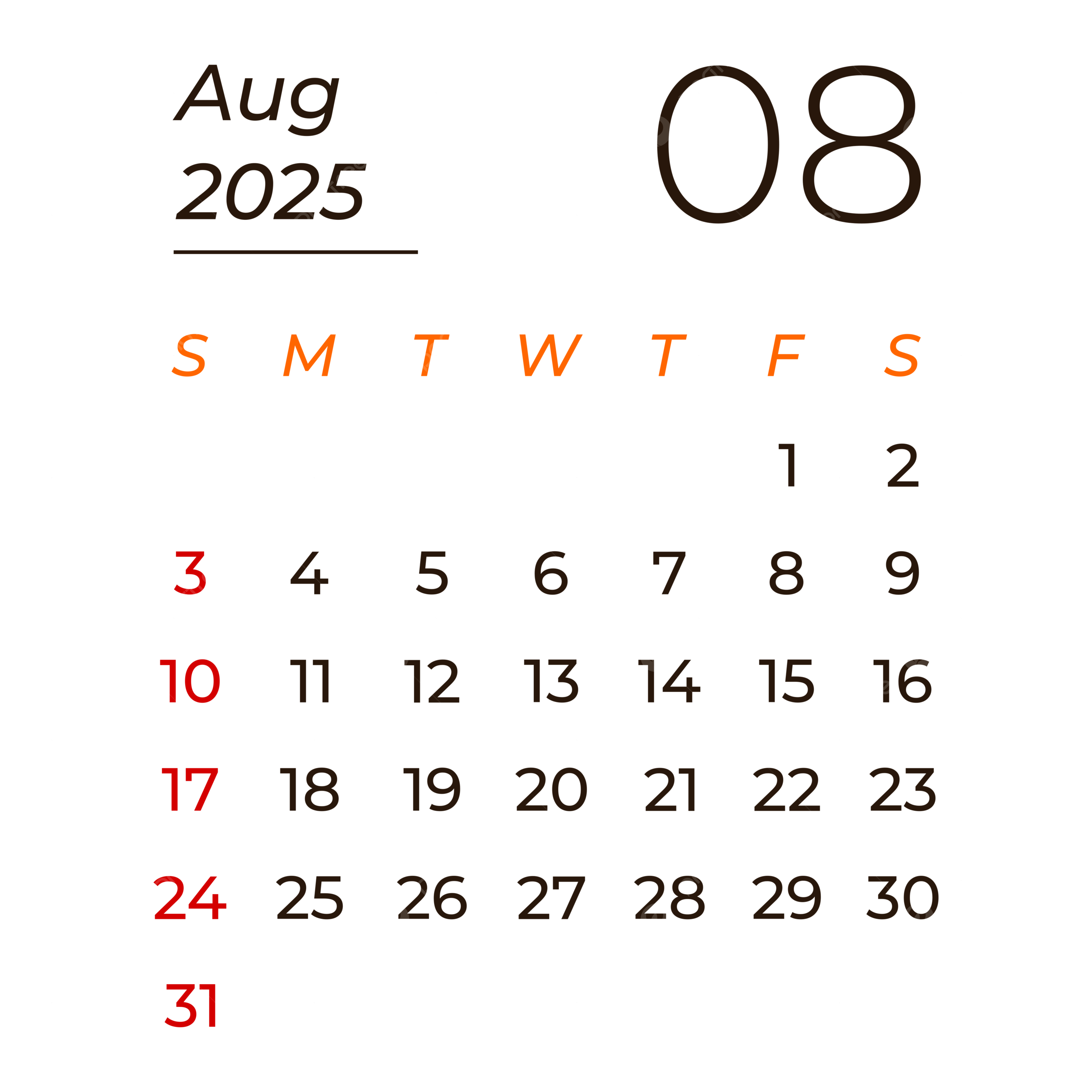 Calendar August PNG Transparent Images Free Download Vector Files Pngtree