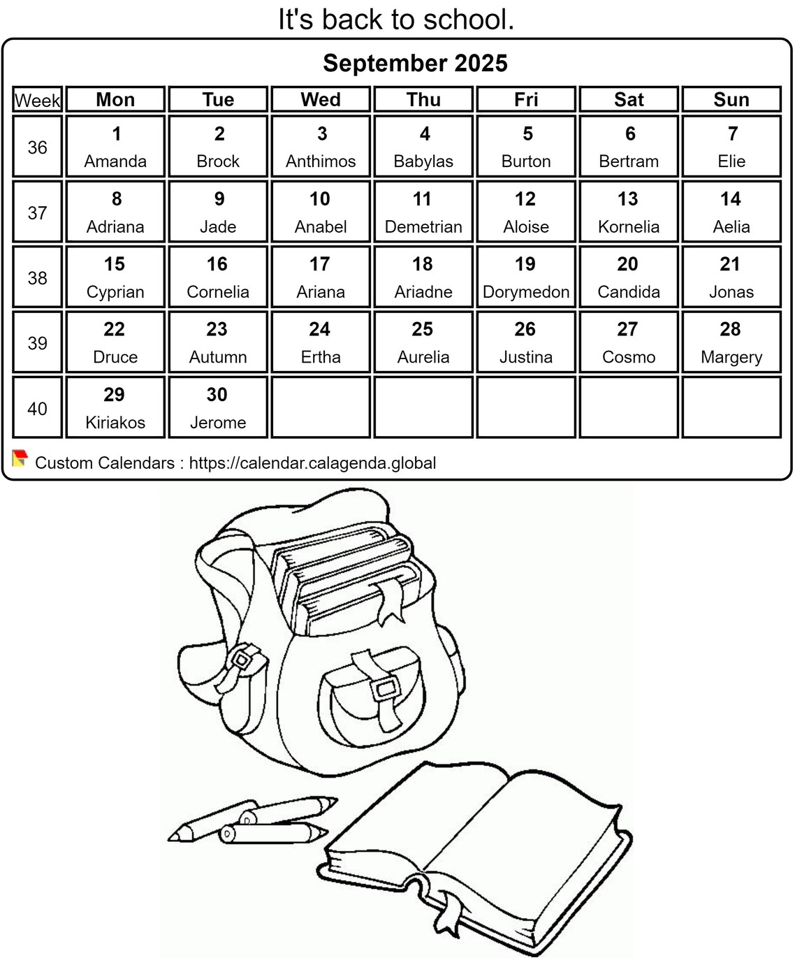 September 2025 Calendar Coloring Page