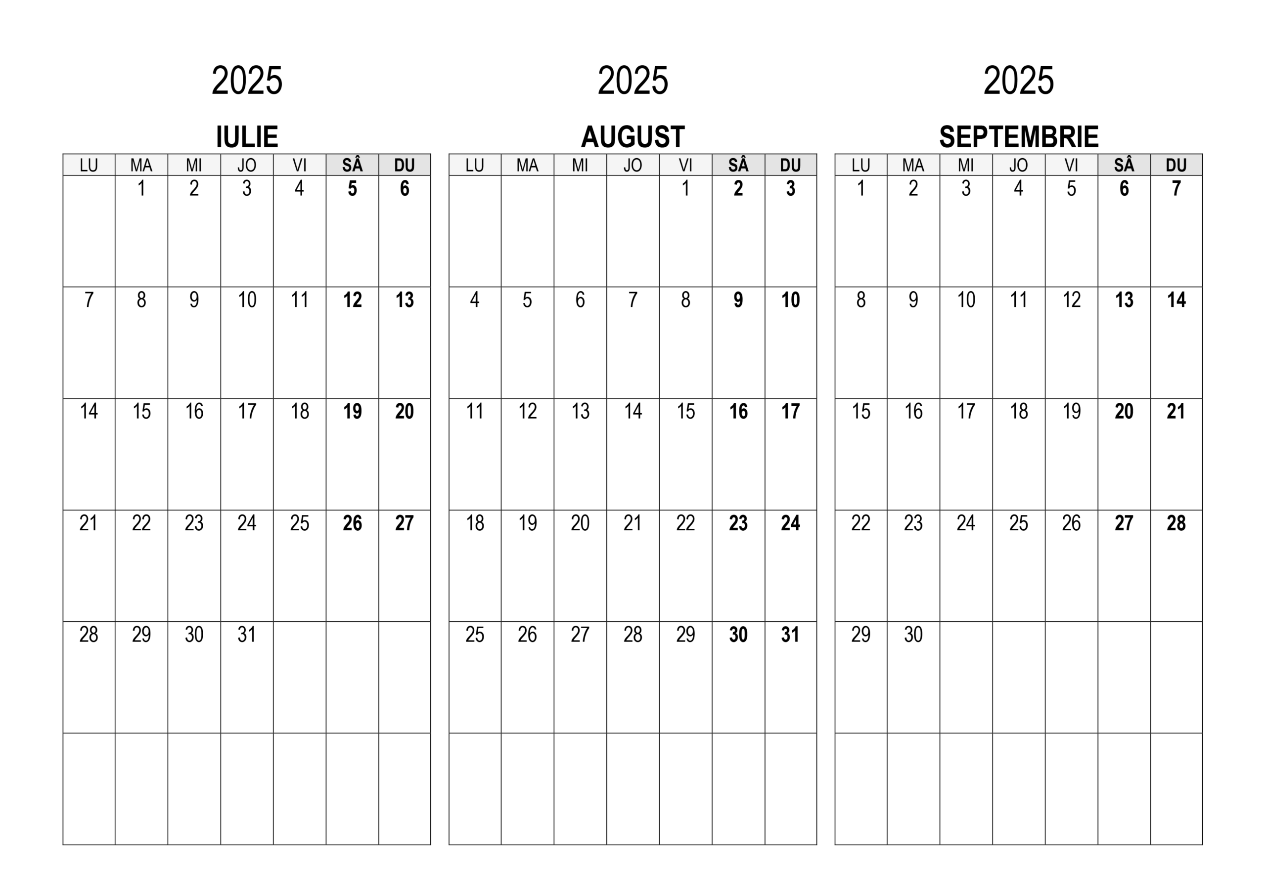 Calendar Iulie August Septembrie 2025 Calendarul su Calendare Romanesti Imprimabile Gratuite