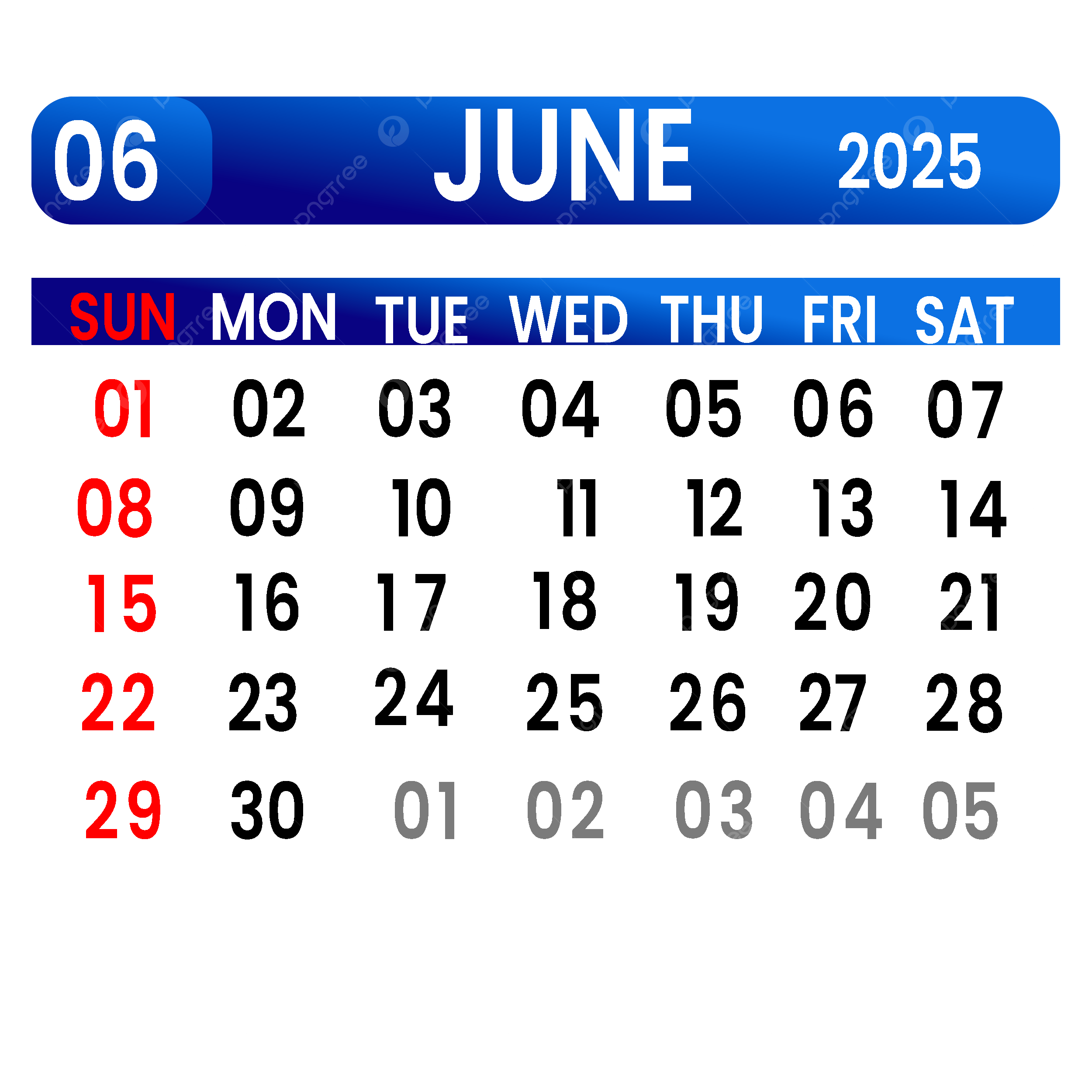 June 2025 Calendar Png Transparent