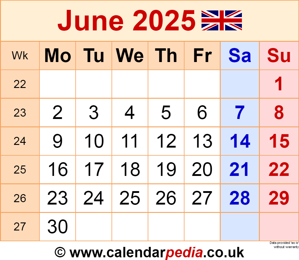 June 2025 Rainbow Calendar