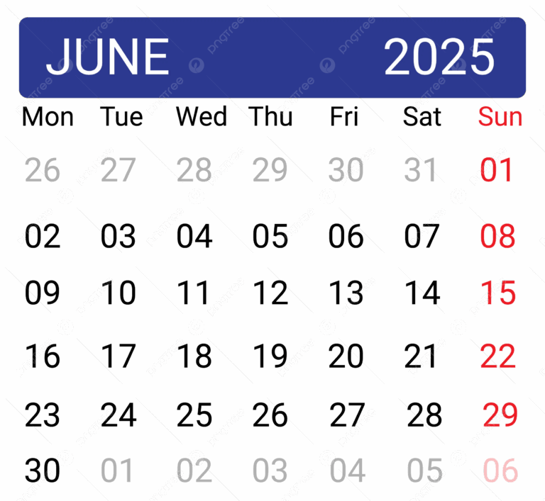 Calendar June 2025 Vector Calendar 2025 June 2025 Monthly PNG And Vector With Transparent Background For Free Download