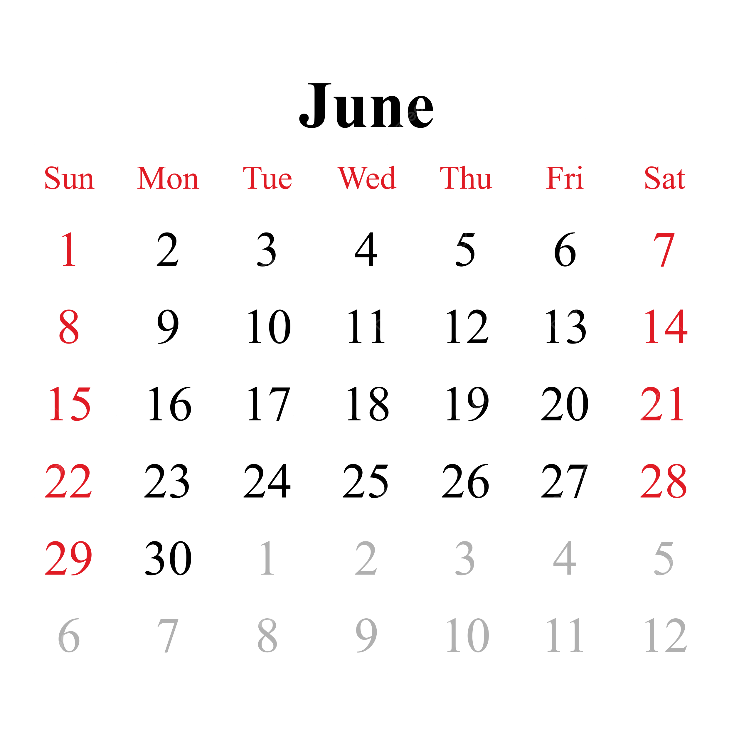 June 2025 Calendar Black And White