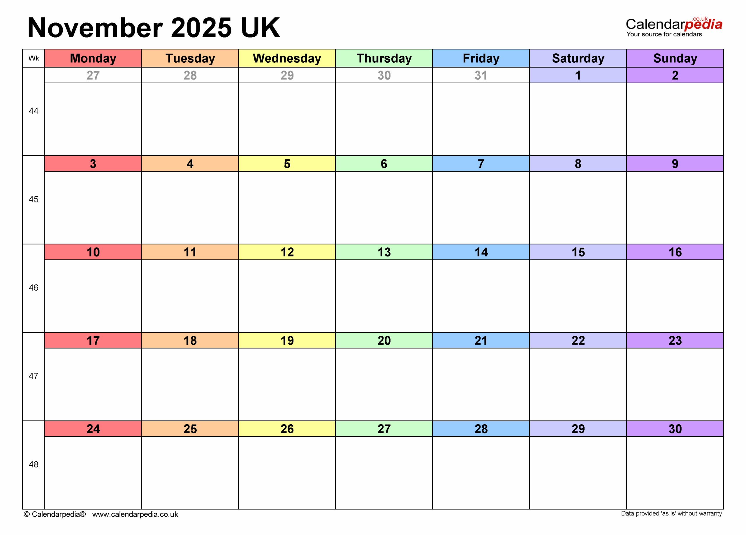 November 2025 Calendar Large