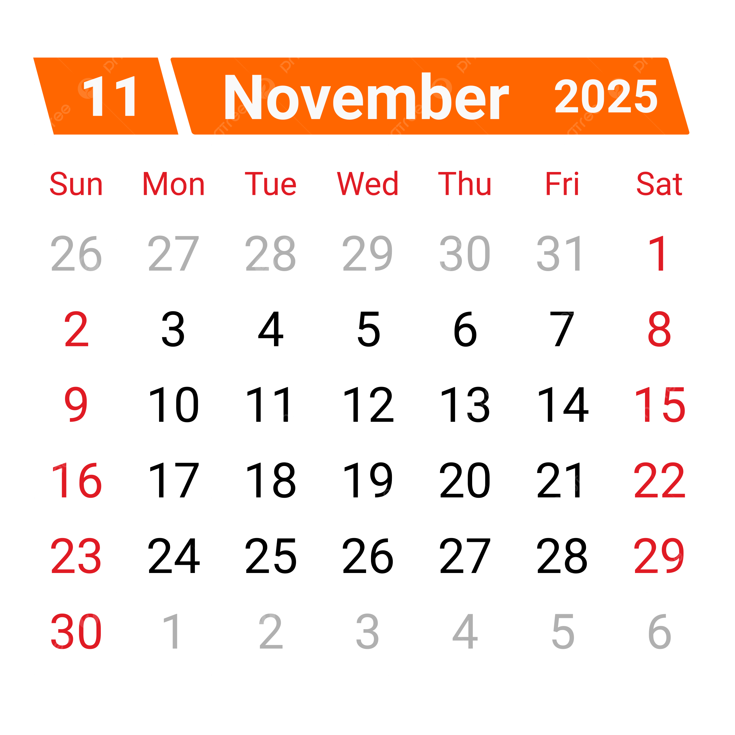 Calendar November 2025 Vector Calendar 2025 Calendar November 2025 November 2025 PNG And Vector With Transparent Background For Free Download