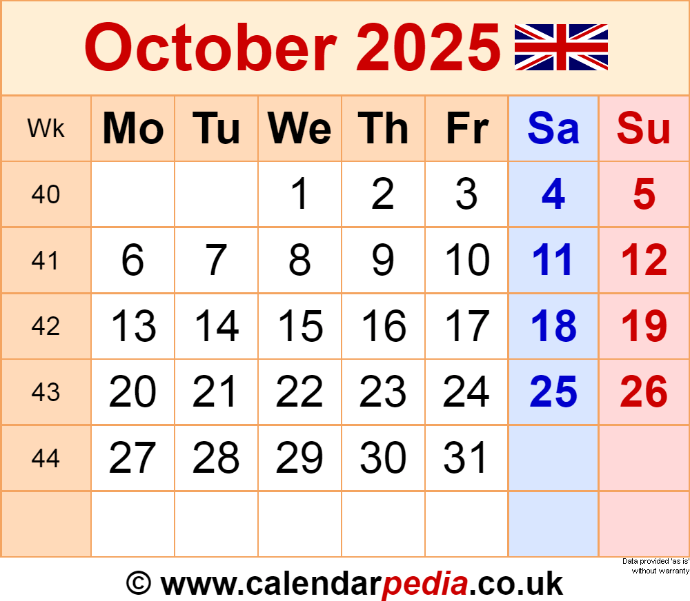 Calendar With Holidays October 2025