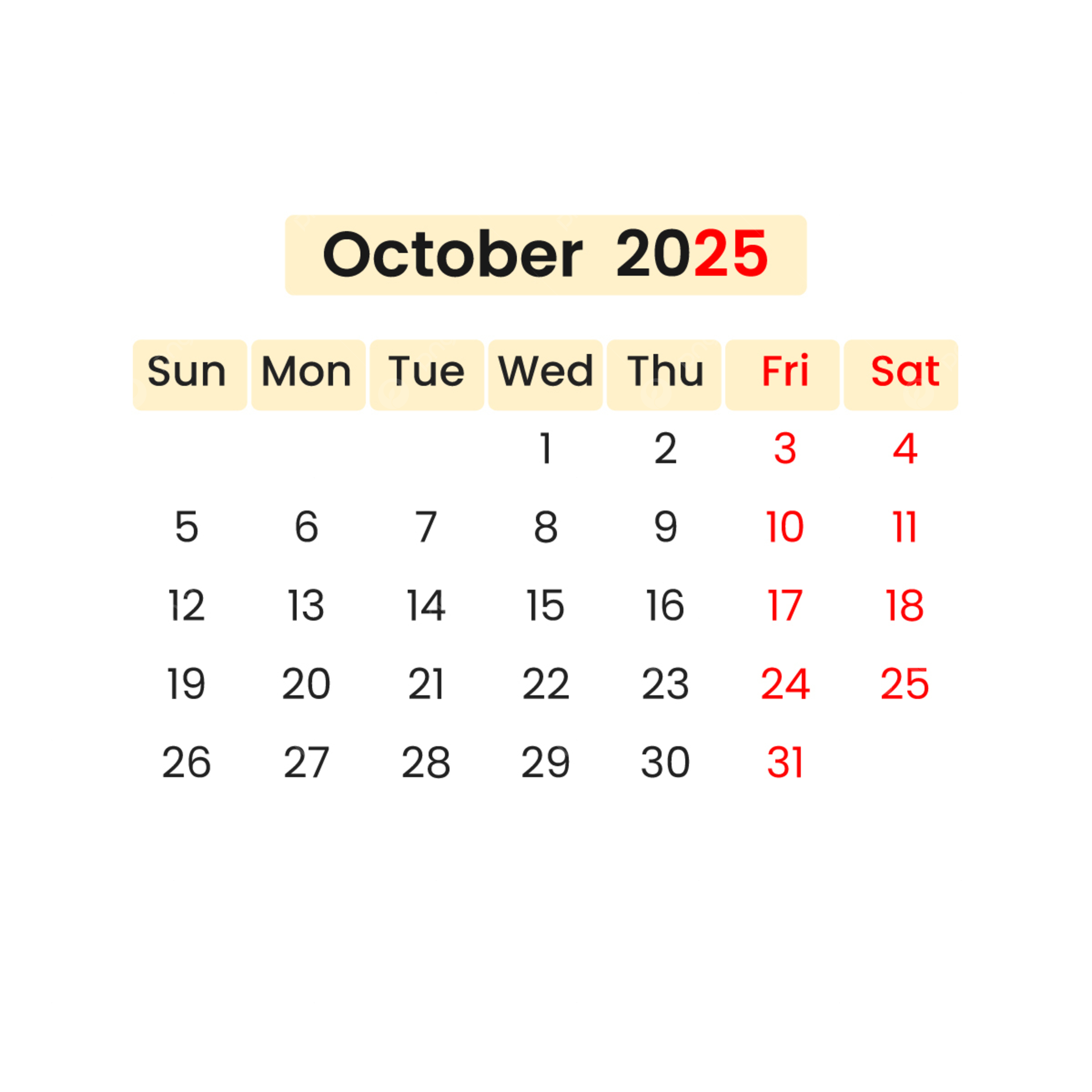 Calendar October 2025 Vector With National Holidays And Colorful 