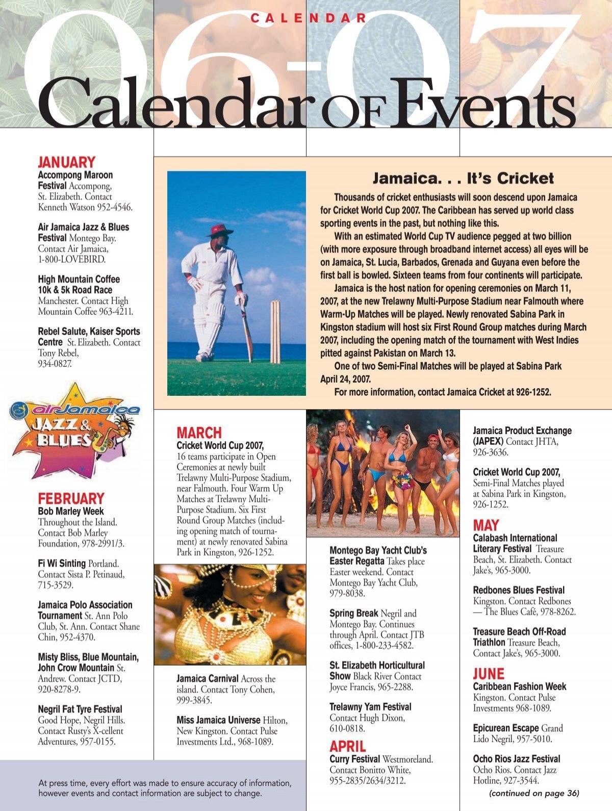 Calendar Of Events See Jamaica Cheaply