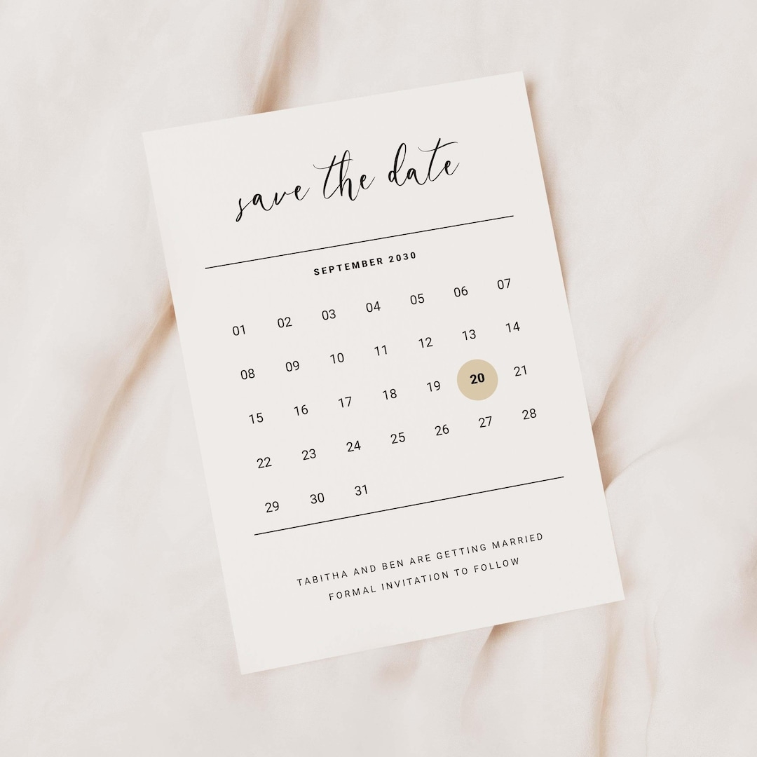Calendar Save The Date Modern Save The Date Minimal Save The Date Black And White Save The Date Simple Save The Date Calligraphy Etsy Canada