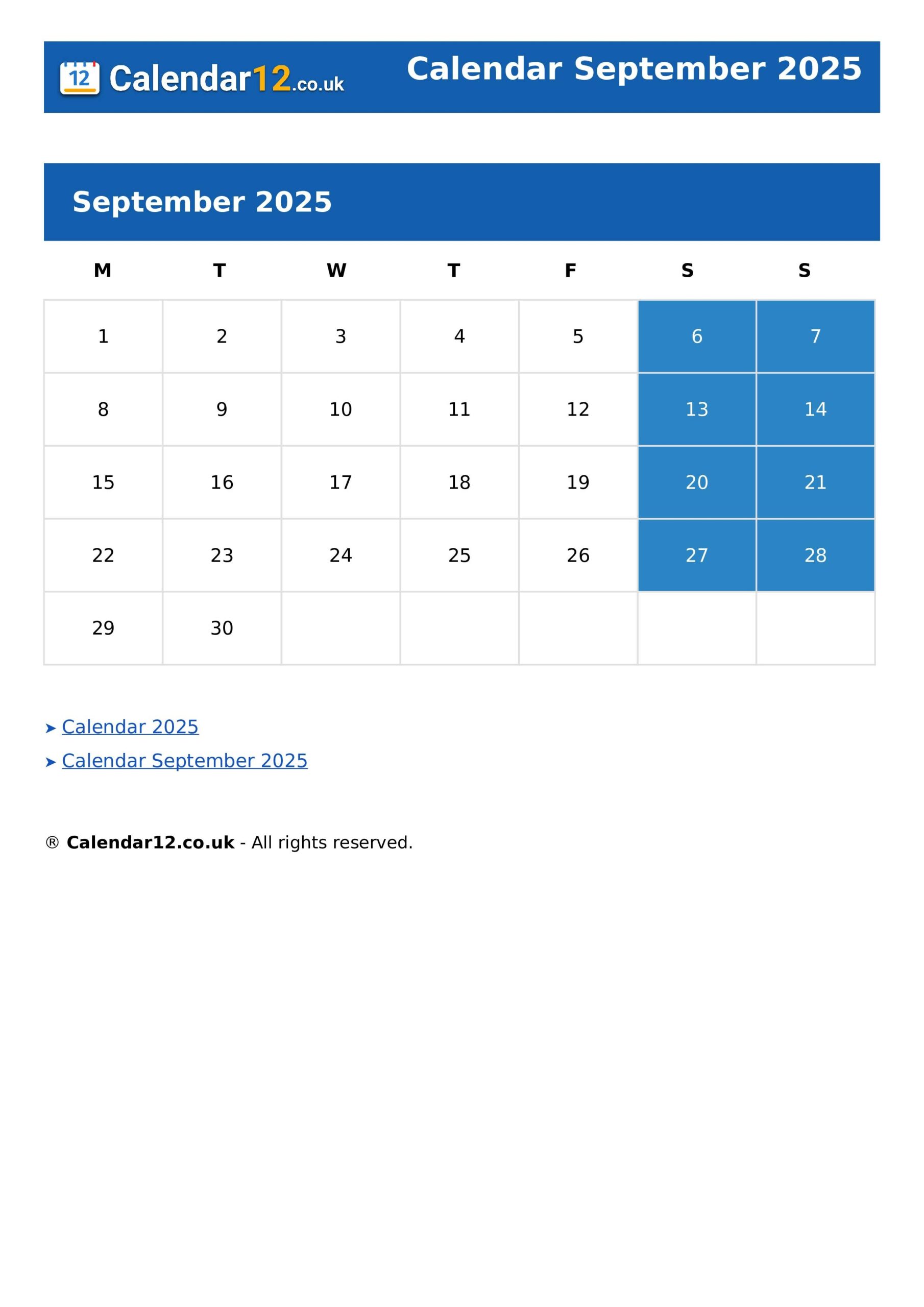 Excel September 2025 Calendar