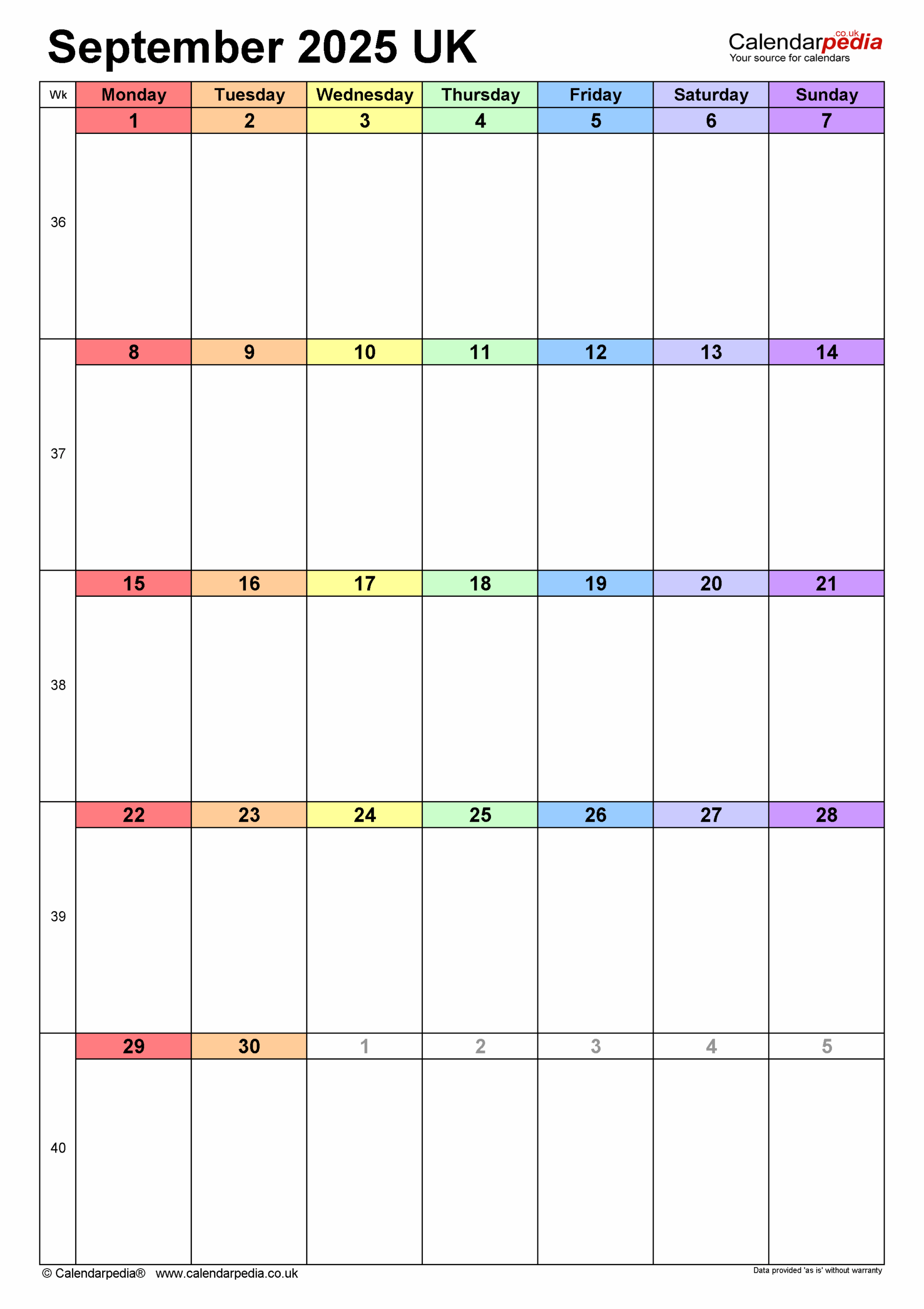 September 2025 Calendar Portrait
