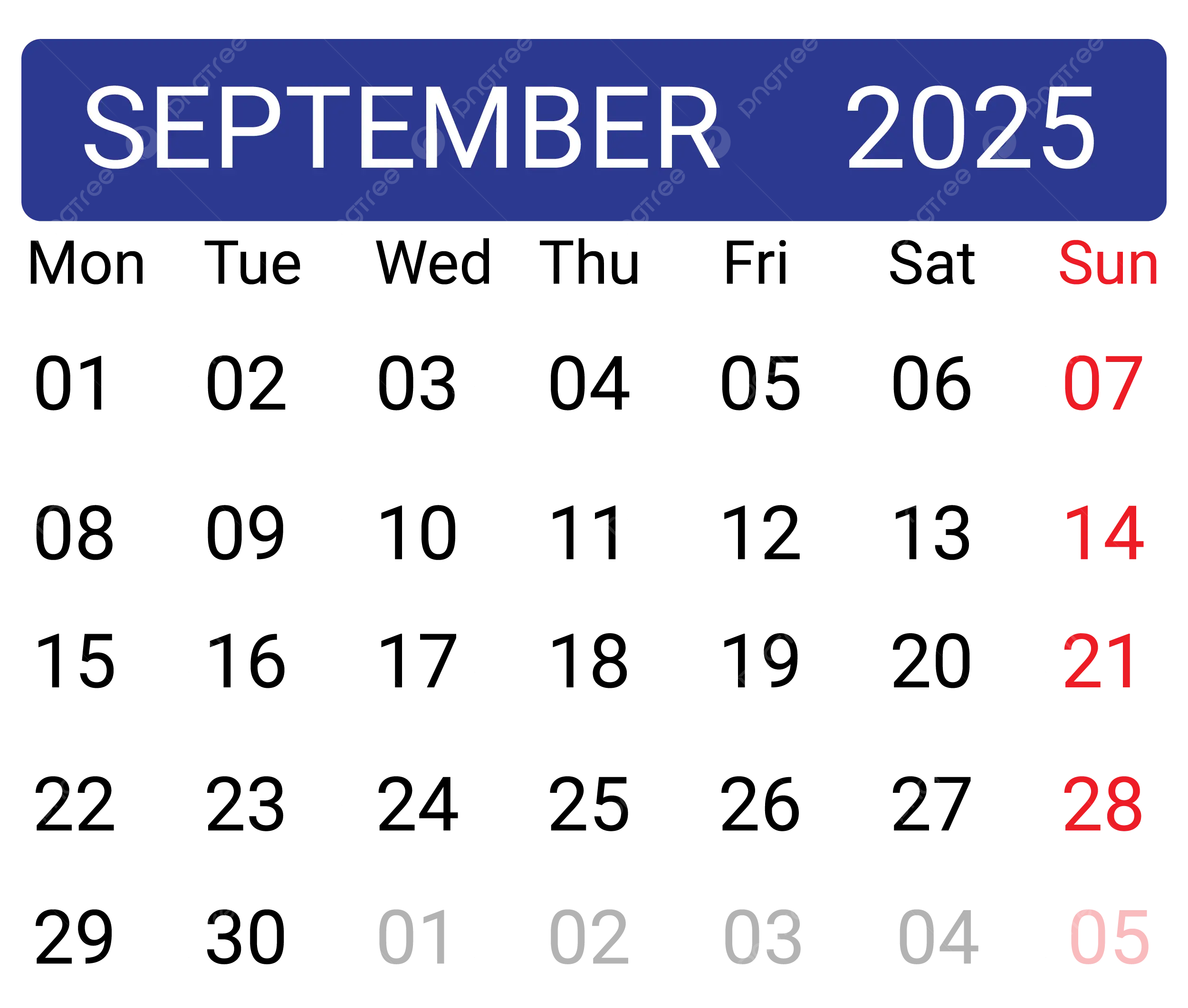 Transparent Fall September 2025 Calendar