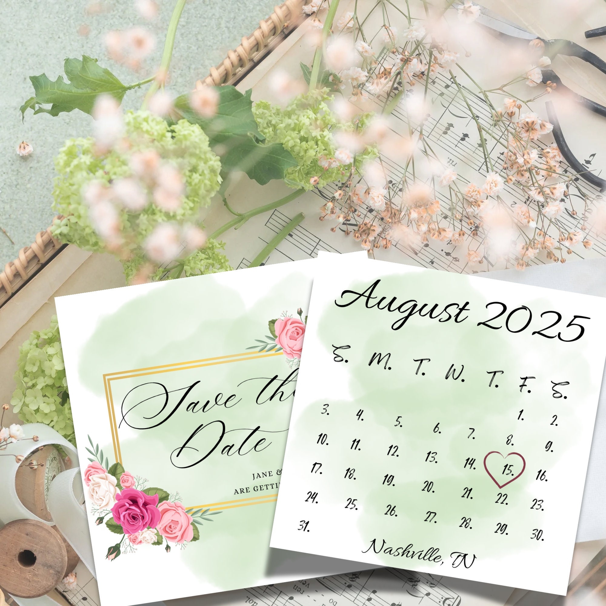 Chic Watercolor August Summer Wedding Save The Date 2025 Calendar 