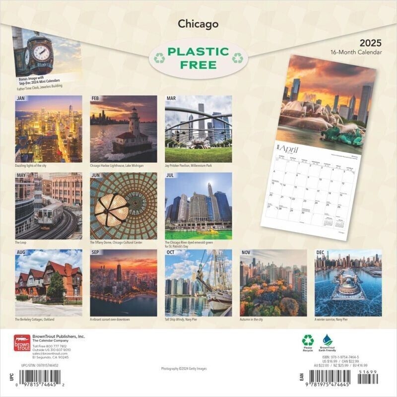 Chicago 2025 12 X 24 Inch Monthly Square Wall Calendar Plastic Free