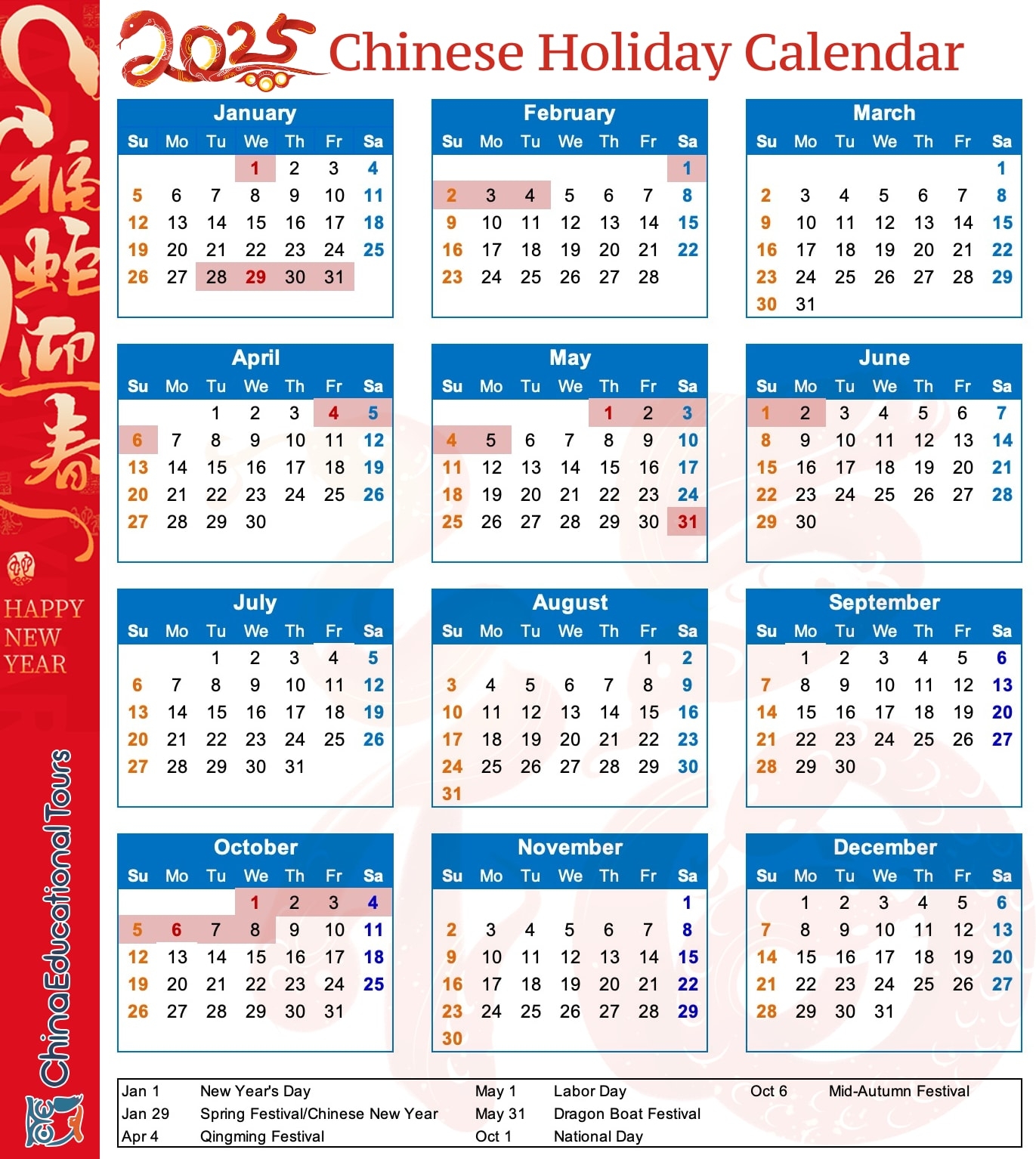 China Public Holiday Calendar In 2025 Holidays In China