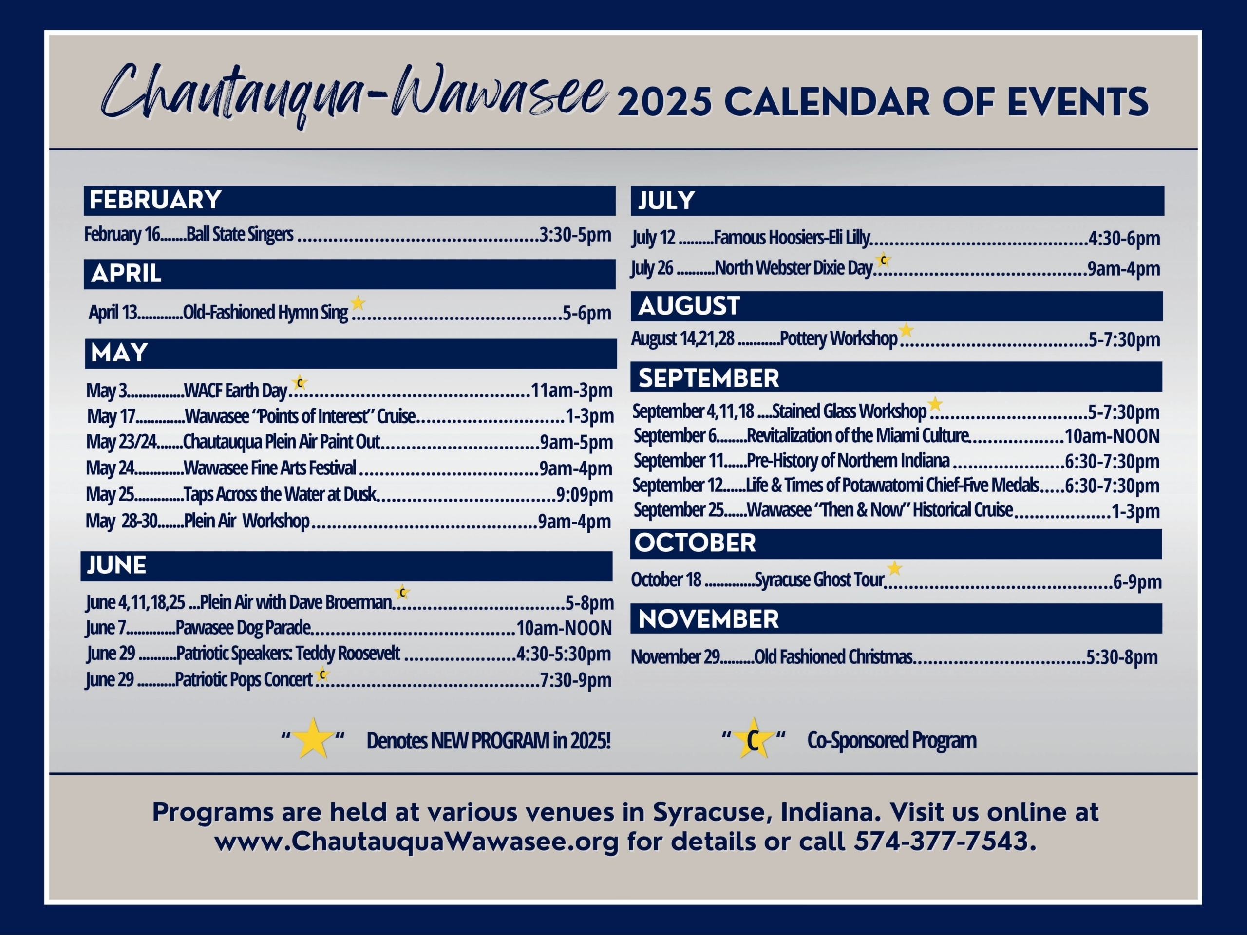 CHQW 2025 Calendar Of Events Chautauqua Wawasee