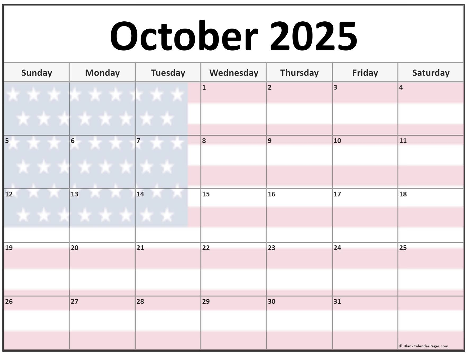 American Calendar October 2025