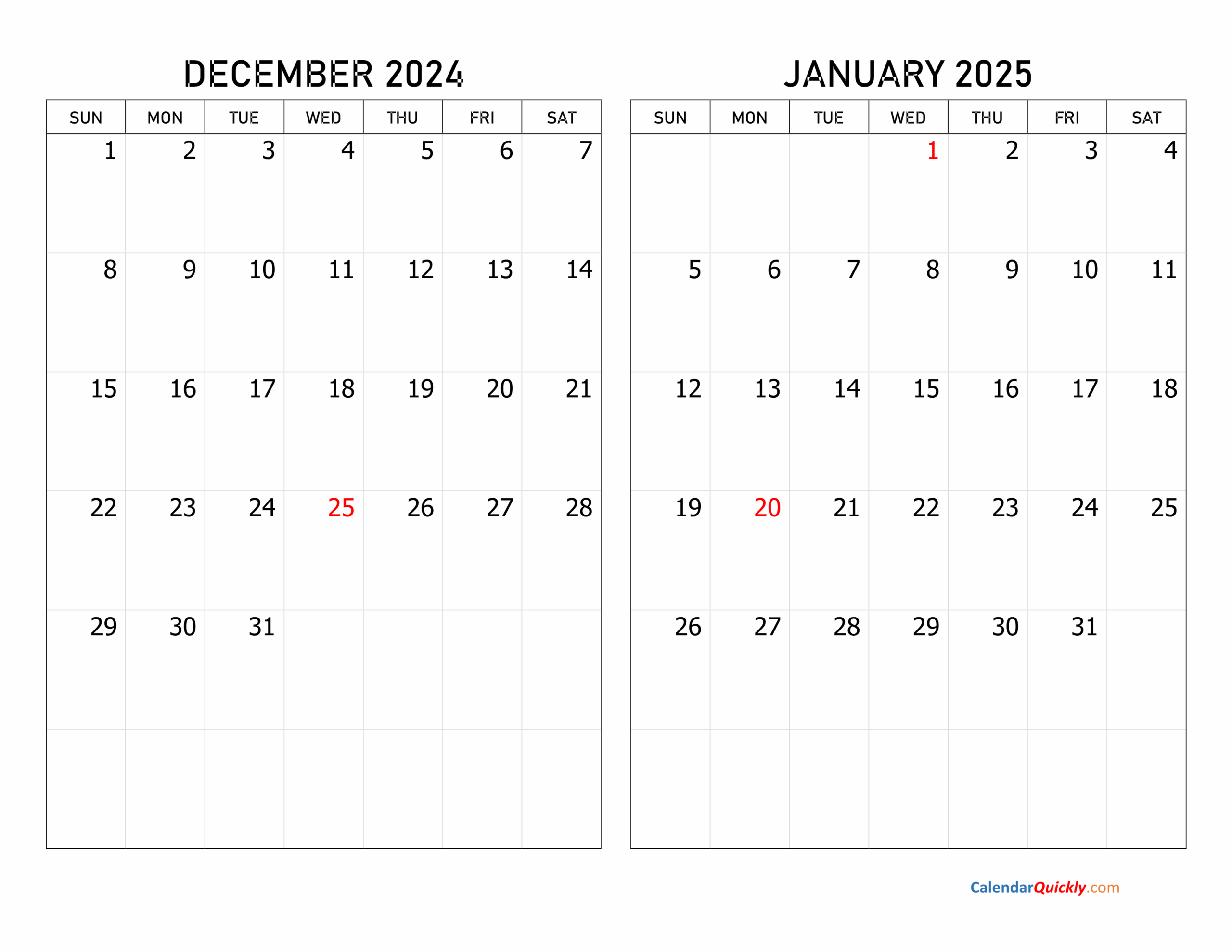 December 2024 And January 2025 Calendar Calendar Quickly