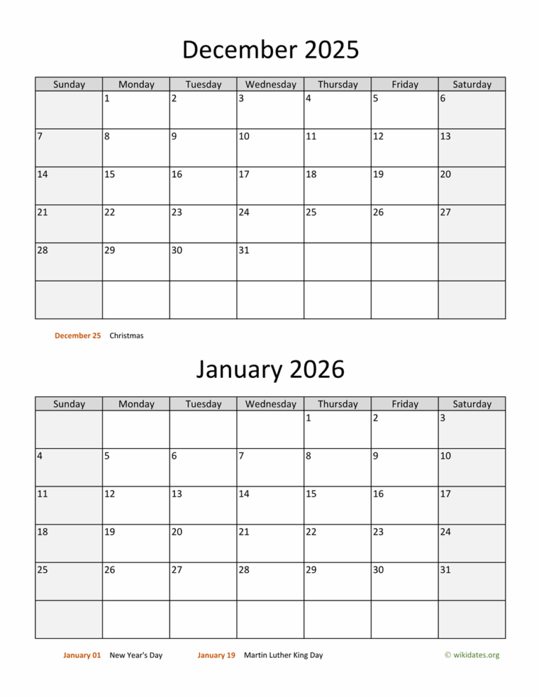 December 2025 And January 2026 Calendar WikiDates