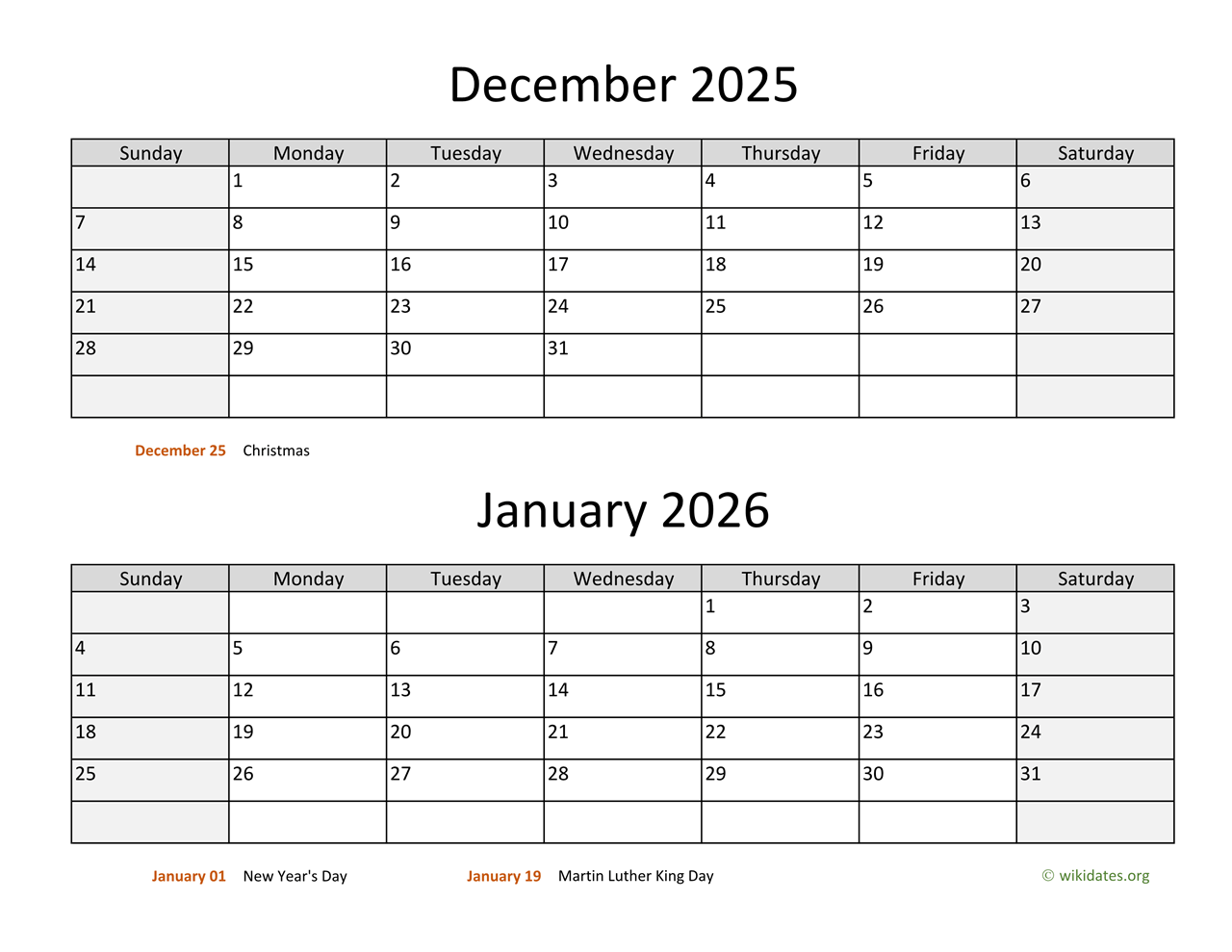 Calendar From December 2025 To December 2026