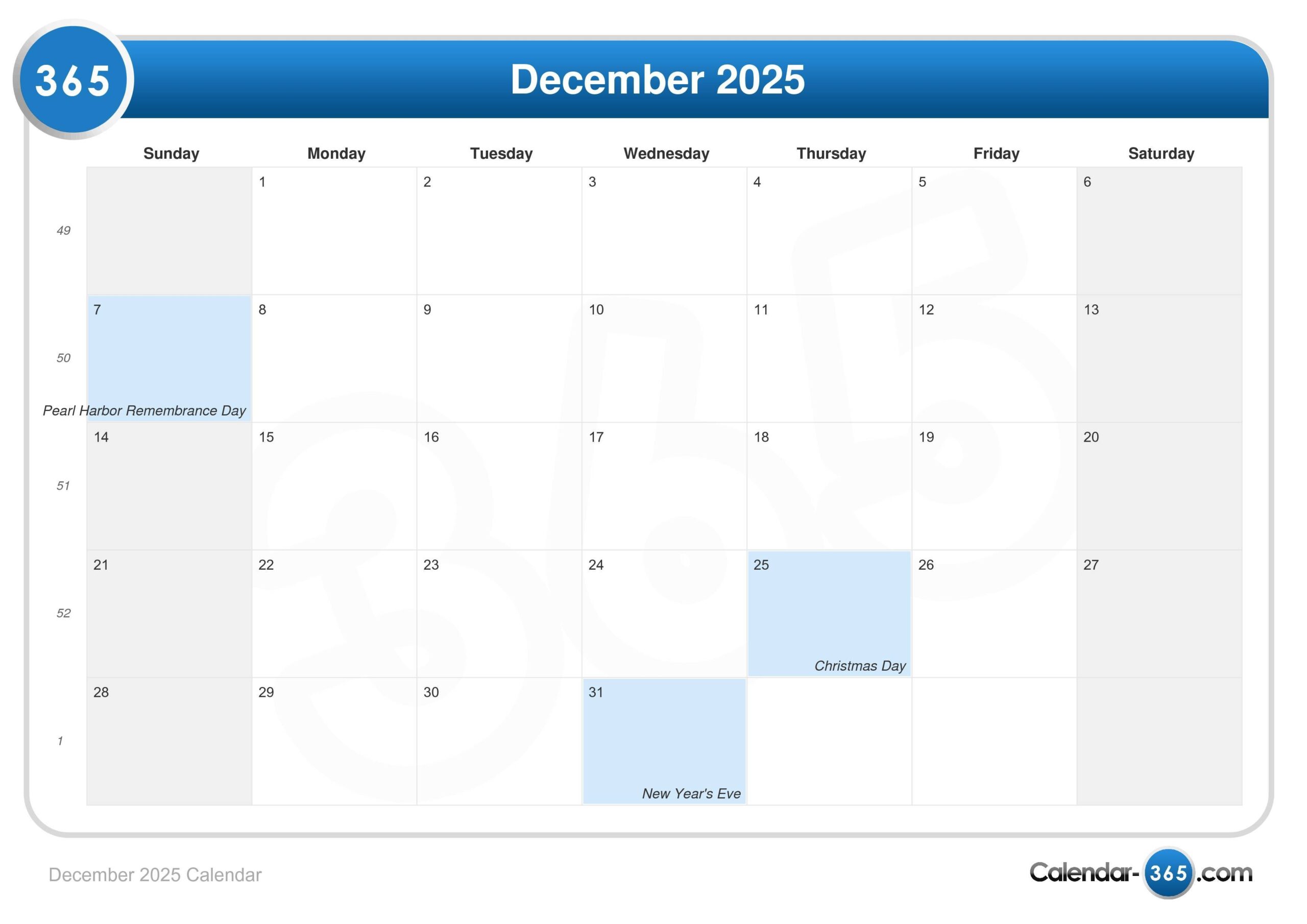 December 2025 Calendar Chicago