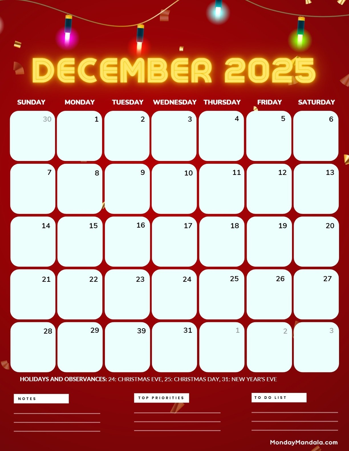 National Calendar December 2025