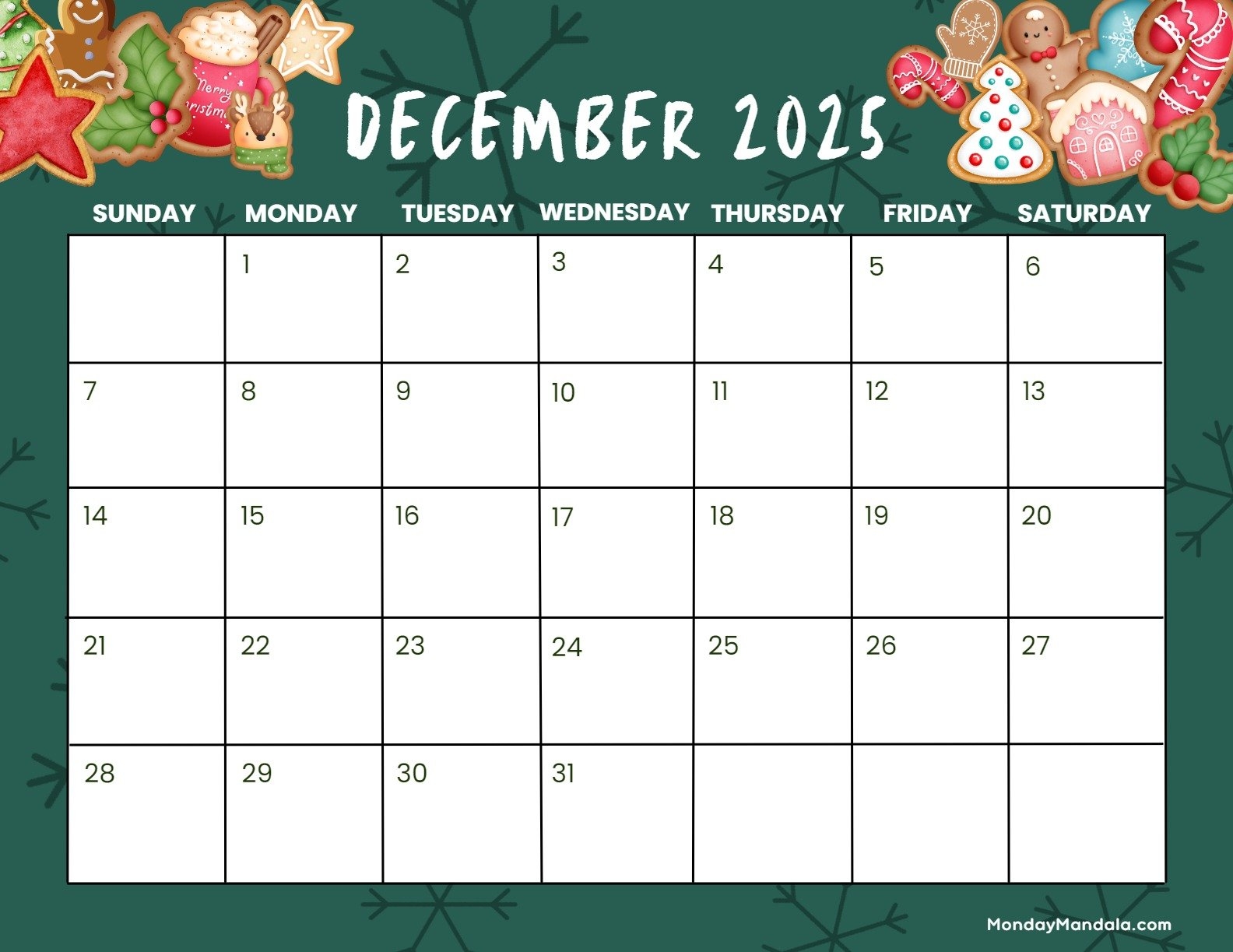 December 2025 Christmas Calendar Printable