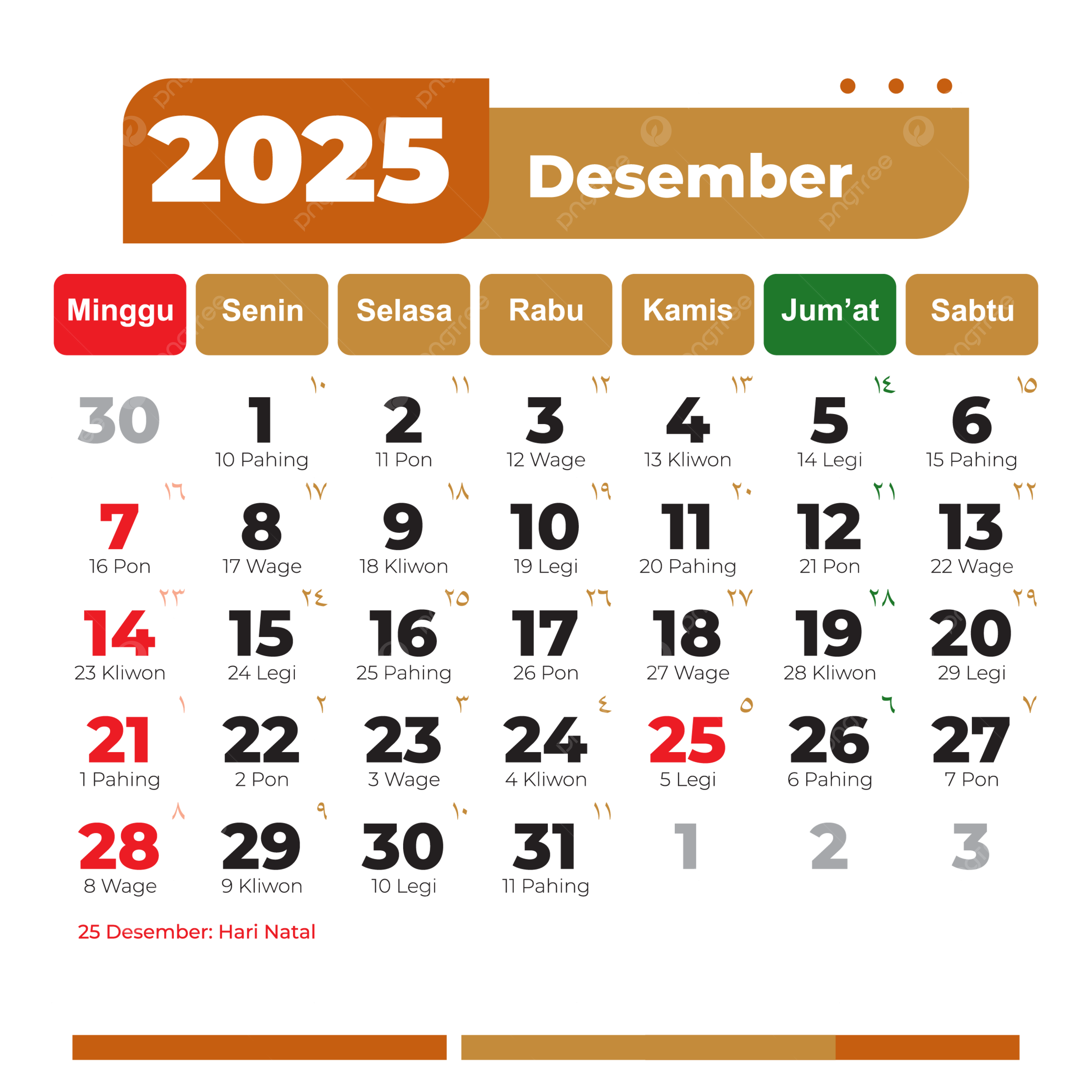 December 2025 Calendar Complete Vector Hijri And Gregorian 
