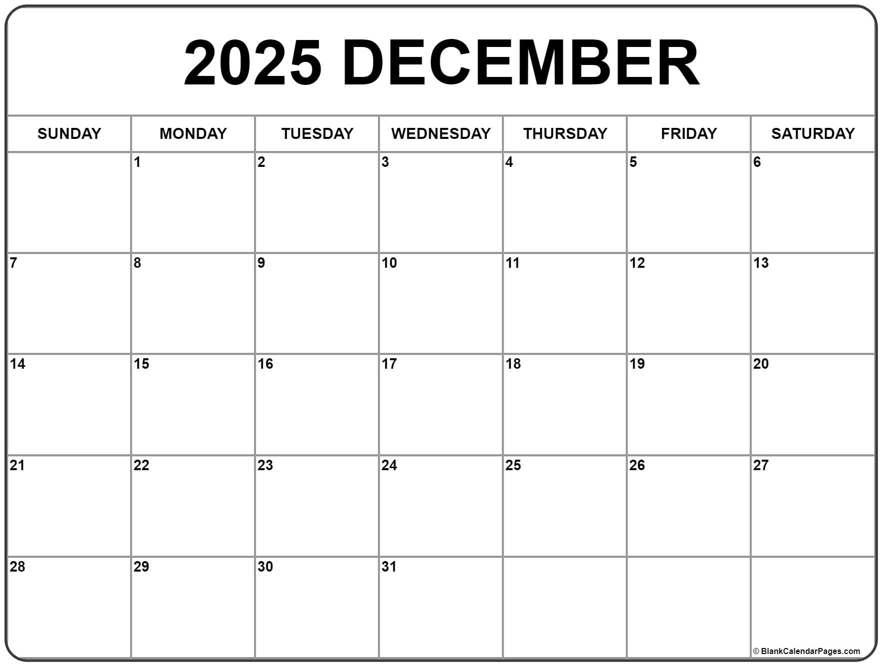 Free Fillable Calendar December 2025