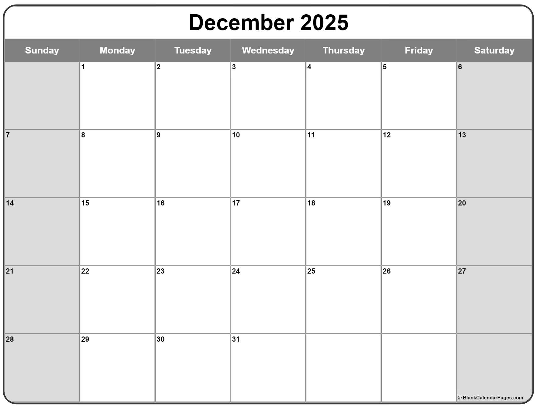 December 2025 Calendar Typecalendar
